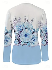 Недорогие Бохо футболка-Женская футболка с короткой молнией на груди длинный рукав повседневная графическая tribal винтажная бохо тропическая гавайская V-образный вырез обычные топы для повседневной носки черная весна осень