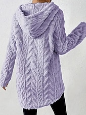 baratos jaquetas casuais-Mulheres Pulôver Moletom Com Capuz Tecido Roupa de rua Casual Velo Sherpa Manga Longa Com Capuz Tops regulares Rua Feriado Com Cordão Preto Branco Vermelho Roxo Bege Outono Inverno