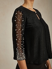 ieftine Bluze elegante-Pentru femei Topuri imbracate Topuri de seară Strălucire Ștrasuri Stras Elegant Petrecere Lungime Manșon 3/4 Stil Nautic Muncă Invitat la nunta Îmbrăcăminte de seară de petrecere Negru Primăvar