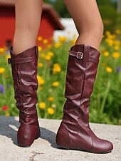 levne Slouch Boots-Dámské Boty Slouchy boty Jezdecké boty Denní Boty do lýtka Přezky Skryté pata Oblá špička Na běžné nošení Denim Umělá kůže Zip Fialová Světle hnědá Tmavěhnědá