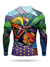 abordables Maillots pour hommes-Homme Maillot de cyclisme Maillot de descente Géométrique manche longue Cyclisme Maillot Top avec 3 poches arrière Séchage Rapide Doux Confortable Évacuation de l&#039;Humidité Des sports Violet Vêtement