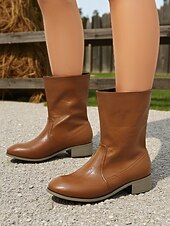 levne Kotníkové boty-Dámské hnědé kotníkové boty ve westernovém stylu z umělé kůže – klasické kovbojské boty na festivaly a venkovské outfity