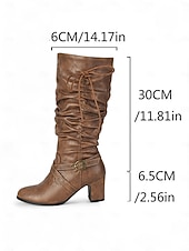 Недорогие Сапоги-слаучи-Женские коричневые сапоги из искусственной кожи с застежкой-молнией сбоку и ремешком с пряжкой, винтажные повседневные сапоги на блочном каблуке для осени, зимы, улицы и повседневной носки