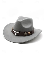 baratos Chapéus Femininos-Chapéu de cowboy masculino com faixa de cabeça de touro – chapéu fedora vintage de feltro com aba larga para rodeio, estilo ao ar livre e presente de Natal