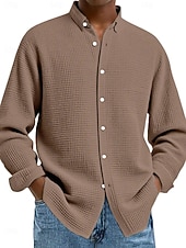 preiswerte Freizeithemden für Herren-Herren Hemd Waffelhemd Freizeithemd Knopfhemd Schwarz Weiß Wein Marineblau Blau Langarm Einfach Revers Lässig Täglich Bekleidung Mode Streetwear