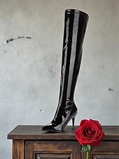 olcso Divat csizma-női piros lakkbőr térdig érő csizma, szexi magas sarkú tűsarkú combig érő csizma nőknek, éjszakai klub parti és városi divatos öltözékek
