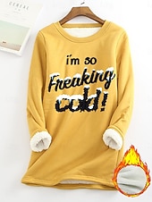 رخيصةأون النكات والاقتباسات الأعلى-نسائي كنزة صوفية الرسم أحرف دافئ كاجوال أجعد كم طويل رقبة عالية مدورة قمصان عادية شارع فضفاض أسود أصفر وردي بلاشيهغ زهري غامق أحمر الخريف الشتاء