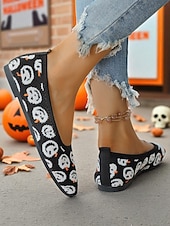 お買い得  女性向け-レディース ハロウィン ゴースト柄 ニット バレエ フラットシューズ - 休日やストリートスタイルにぴったりの軽量ポインテッドシューズ