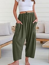 economico gamba larga e vita alta-Per donna Gamba larga Chinos Streetwear Casual Lunghezza intera Vita media Semplice Coulisse Tasca Confortevole Micro-elastico All&#039;aperto Vacanza Streetwear Rosso scuro azzurro cielo Nero Bianco