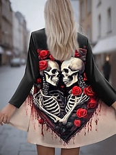 abordables Manteaux 3D-Veste décontractée pour femmes chaude confortable crânes ourlet irrégulier devant ouvert élégant vintage moderne floral rue décontracté quotidien long sans col à manches longues vêtements d&#039;extérieur