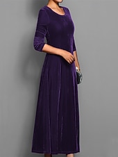 abordables Robe de cocktail-Femmes Robe Longue Maxi Robe Robe en Velours Robe Décontractée Robe de Cocktail Élégant Mode Moderne Quotidien Soirée Week-end Coupe régulière Uni Manche 3/4 Col ras du cou Noir Rouge Bleu Violet