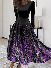 economico Arte &amp; Design Abito-Per donna Abito Midi Abito a trapezio Abito aderente e svasato Vacanza Casual Boho Feste Quotidiano Uscire Vestibilità regolare Ombre Grafico Manica Lunga Girocollo Rosso Blu Viola Verde Estate