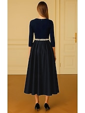 abordables Robes de cocktail-Ligne A Robes de Cocktail Élégant Robe de soirée Formel Mariage Longueur thé Manche 3/4 Col en V Crêpe Extensible avec Perles 2025