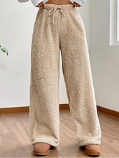 baratos perna larga e cintura alta-Mulheres Atrevido chinês Casual Comprimento total Cintura Média Tecido Design de cordão elástico Térmico / Quente Com Stretch Ao ar livre Férias Rua Camelo Adamascado Cinzento Preto Inverno Ajuste