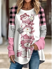 abordables Hauts de Noël-Noël Femmes T-shirt Graphique Animal Motif de flocon de neige ancien Élégant Classique manche longue Col ras du cou Hauts Longs Quotidien Sortir Week-end Imprimé Rose Claire Rouge Bleu Violet Vert