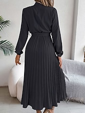 baratos Vestido Simples-Mulheres Vestido midi vestido de cetim Vestido de festa Vestido Coquetel Vestido franzido Elegante Moderno Festa de Noite Festa Encontro Normal Tecido Manga Longa Colarinho Chinês Preto Rosa Vinho