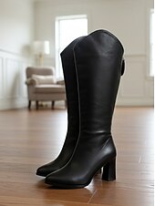 abordables Botas de moda-Botas negras hasta la rodilla para mujer con cremallera lateral: calzado urbano informal y elegante para uso diario.