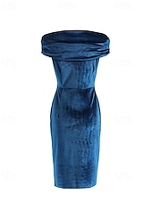 abordables Robe de cocktail-Femmes Robe Midi Robe en Velours Robe de Soirée Robe de Cocktail Robe fourreau Élégant Moderne Soirée Coupe régulière Uni Manche Courte Épaules Dénudées Noir Vin bleu marine Bleu paon Printemps