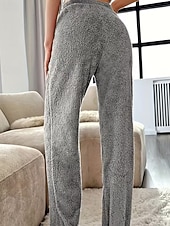 お買い得  ストレートレッグパンツ-女性用 フリースパンツ パジャマ カジュアル 全長 ミディアムウエスト 平織り 弾性ウエスト 保温 快適 マイクロエラスティック 家 日常 クラレット ダークグレー ブラック ペールピンク 秋 冬 レギュラー