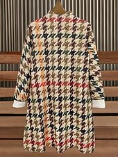 billiga Tröja klänningar-Dam Mini klänning Tröjklänning Skiftklänning A linjeklänning Semester Ledigt Boho Ledigt Dagligen Lös passning Grafisk Hundtandsmönster Stam Långärmad Polokrage Blå Khaki grön Vår Höst Vinter