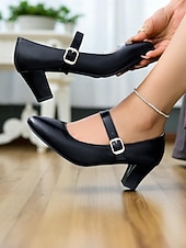 economico Scarpe Mary Jane-décolleté Mary Jane nere classiche da donna anni '50 con cinturino alla caviglia, eleganti scarpe con tacco a blocco per ufficio, feste e uso quotidiano