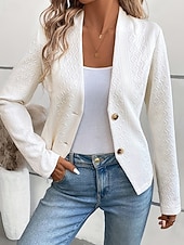 billiga casual jackor-Dam Vardaglig jacka Bekväm Andningsfunktion Jacquard Mode Dagligen Slät Utomhus Ledigt Dagligen Enkelknäppt Kort Kraglös Normal Långärmad Ytterkläder Vit Vår Höst