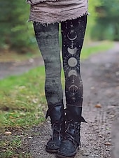 economico -Per donna Leggings Leggings comodi Stile Etnico Essenziale Casual Lunghezza intera Vita Alta MOON Stampa Calore Termico Confortevole Elasticizzato Casuale Quotidiano Ferie Nero Autunno Inverno