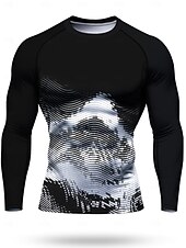 Недорогие Футболки и майки для бега-Муж. Футболка для бега Спортивная рубашка Фитнес-рубашка Рубашка тренировки Беговой верх Длинный рукав Футболка Футболка Абстракция UPF 50 Устойчивость к УФ Мягкий Впитывает пот и влагу