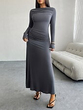 levne Bílé šaty-Dámské Maxi šaty Plášťové šaty Večírek Párty Dovolená Rande Běžný Bez vzoru Dlouhý rukáv Tričkový Černá Fialová Hnědá Tmavě šedá Jaro Podzim