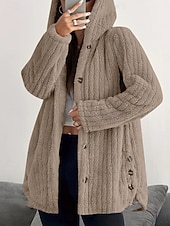 billiga Fleece-fodrade jackor-Dam Sherpajacka Bekväm Andningsfunktion Ficka Knappar Ledigt Slät Semester Gata Ledigt Dagliga kläder Enkelknäppt Lång Huva Lös passning Långärmad Ytterkläder Svart Rodnande Rosa Rubinrött Vår Höst