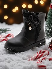 olcso Gyerekbakancsok-Lányka meleg téli csizma szőrme béléssel - piros bokacsizma csipke masni díszítéssel, kényelmes divatos stílus gyerekeknek hideg időben