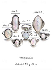 Недорогие Женские кольца-Женский винтажный комплект колец с опалом, посеребренные кольца в богемском стиле с регулируемой длиной, украшения для вечеринок, свадеб и повседневной носки