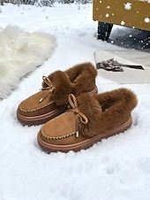 tanie Buty śniegu i zimowe-damskie mokasyny wyściełane futrem - wygodne, wsuwane buty zimowe z pluszowym wykończeniem i zamszowym wykończeniem