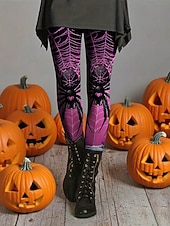 olcso Halloween nadrág-Női Nadrágok Leggingek Kényelmes leggings Utcai sikk Alkalmi Teljes hossz Magas derékPantsMindszentek napja Grafikai nyomatok Rugalmas derék Nyomtatott Lélegzési képesség Kényelmes Nyúlós Vakáci