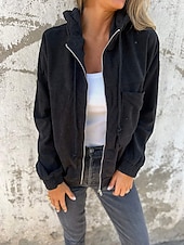 رخيصةأون معاطف ترنش-نسائي جاكيت كاجوال مريح سحاب جيب موضة الحديث الخارج سهل مناسب للخارج كاجوال / يومي عطلة نهاية الاسبوع سحاب عادية مع قبعة عادي كم طويل ملابس خارجية أسود وردي بلاشيهغ كاكي الخريف الشتاء