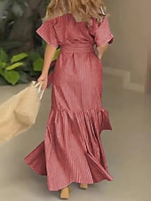 economico Vestito Semplice-Per donna Abito Lungo Maxi Abito Abito Camicia Moderno Quotidiano All'aperto Vacanza Vestibilità regolare A righe Manica Corta Girocollo Colletto a Camicia Blu Magenta Nero Rosa Primavera Autunno