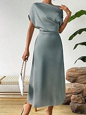 cheap Plain Dress-Women's Midi Dress Satin Dress Party Dress Cocktail Dress Elegant Fashion Modern Evening Party Party Special Occasion Regular Fit Plain Sleeveless Crew Neck Black Dusty Blue Green Summer Spring Fall