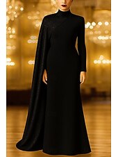 preiswerte Ballkleider-A-Linie Abendkleid Elegant Formelle Kleidung Formell Hochzeit Bodenlange Schleppe Langarm Hoher Ausschnitt Paillettenbesetzt mit Falten 2025