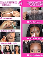 cheap Human Hair Lace Front Wigs-Wear and Go Glueless Wigs Human Hair Pre Plucked Pre Cut 4x4 Straight Lace Front Wigs Human Hair Wigs for Women No Glue Hd Lace Front Closure Ready to Wear Wigs 180% Density