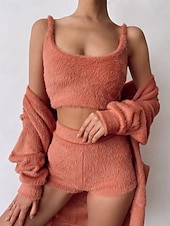 billiga Sovkläder-Dam Pyjamas Vardagsklädsel Mode Ledigt Ren färg Shorts Semester Hem Säng Långärmad Rund hals Orange Höst Vinter Normal