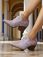 abordables Zapatos Oxford de mujer-Zapatos Oxford con cordones y diseño paisley vintage de los años 50 para mujer: zapatos de vestir de tacón cuadrado retro para profesionales artísticos y ropa de oficina de otoño.