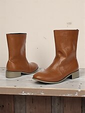 levne Kotníkové boty-Dámské hnědé kotníkové boty ve westernovém stylu z umělé kůže – klasické kovbojské boty na festivaly a venkovské outfity