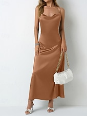 voordelige Eenvoudige jurk-Dames Halflange jurk Satijnen Jurk Feestjurk Cocktail jurk Slipdress Modieus Modern Buiten Avond Feest Feest Normale pasvorm Effen Mouwloos hihnat Lichtgroen Wijn Donkergroen Paars Lente Herfst