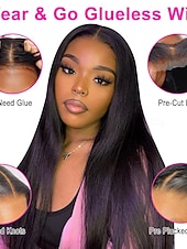 cheap Human Hair Lace Front Wigs-Wear and Go Glueless Wigs Human Hair Pre Plucked Pre Cut 4x4 Straight Lace Front Wigs Human Hair Wigs for Women No Glue Hd Lace Front Closure Ready to Wear Wigs 180% Density