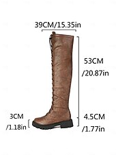 baratos Botas da moda-Botas femininas marrons de couro sintético com cadarço acima do joelho - botas estilo equestre knightcore com sola grossa e estilo grunge dos anos 90 para streetwear &amp;roupas para festivais de outono
