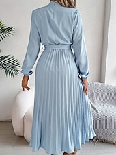 baratos Vestido Simples-Mulheres Vestido midi vestido de cetim Vestido de festa Vestido Coquetel Vestido franzido Elegante Moderno Festa de Noite Festa Encontro Normal Tecido Manga Longa Colarinho Chinês Preto Rosa Vinho