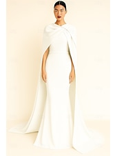 abordables Robes de bal-Sirène / Trompette Fourreau / Colonne Robe de Soirée Élégant Robe de soirée Formel Mariage Longueur au sol Sans manches Col haut Capes Crêpe Extensible avec Châle 2025