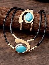 Χαμηλού Κόστους Γυναικείο Κολιέ-Γυναικείο σετ κοσμημάτων με μποέμ μοτίβο και στροβιλισμό, κολιέ και βραχιόλι με τιρκουάζ σχέδια σε κομψό χρυσό και ασημί, ιδανικό για πάρτι, γάμους και δώρα