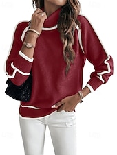 billige Solide farger-Dame Genser Gatemote Fritid Fargeblokk Rullekrage Lapper Strikket Langermet Vanlige topper Strikke utendørs Daglig Ut på byen Svart Gul Høst Vinter