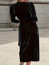 abordables Robe de cocktail-Femmes Robe Midi Robe en Velours Robe de Soirée Robe de Cocktail Élégant Mode Moderne Soirée Date Coupe régulière Uni manche longue Col ras du cou Noir Vin Vert Bleu de minuit Automne Hiver